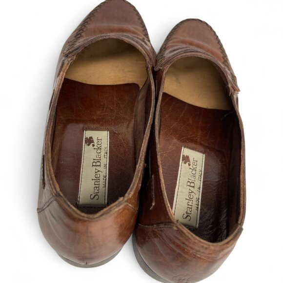 Stanley Blacker Vintage Loafer Italy Brown Leather Dress Shoes Men's 7.5 M - Picture 4 of 9